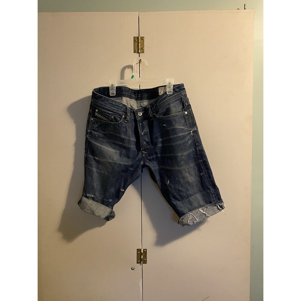 Diesel Viker Mens Denim Shorts Size 29 Cut Off Jean Distressed Dark Wash 0802D